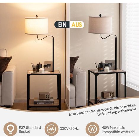 Montage facile, lampe sur pied avec table d'appoint, bras rotatif 360°, 2 ports USB, 2 étagères ouvertes (1/5)