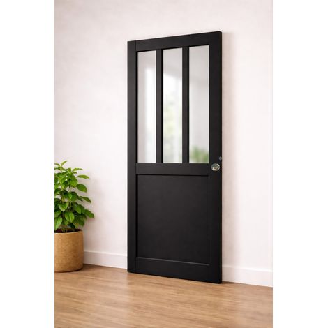 Porte Coulissante Atelier Noir H204 X L83 Cm, Coquilles, Tire Doigt Gd Menuiseries