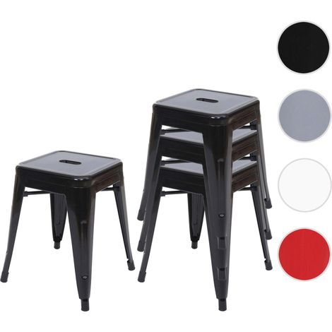 4x Tabouret HWC-A73, métal, style industriel, empilable - blanc (1/5)