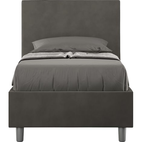 Letto Singolo rivestito in Microfibra - ADELE - Colore: Grigio - Tipologia Letto: Senza Rete - Dimensione Rete: 90x190 (1/4)