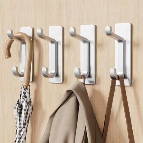 Klebender Wandhaken, Handtuchhalter Bad, Handtuchaufhänger Küche, Klebegarderobe, Wandmontage ohne Bohren, Wasserdicht, Rostfrei, Silber, 4 Stück (1/5)