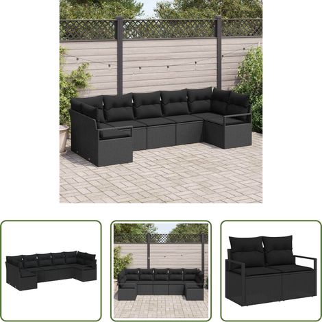 vidaXL Canapé poly rotin - Ensemble de Canapés avec coussin 7 pcs Noir polyrotin (1/5)