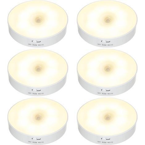 Paquet de 6 veilleuses LED sans fil, lampe de sécurité alimentée par batterie rechargeable USB pour escalier, chambre à coucher, salon, salle de bain, armoire, garage, cuisine sous les armoires (1/4)