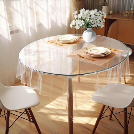 Nappe Ronde Transparente 160 CM en PVC, 0,13mm Film Protecteur Imperméable pour Intérieur Jardin, Plastique Nappe de Noël Tableau de Protection Anti-Taches Lavable et Durable pour Noel (1/5)