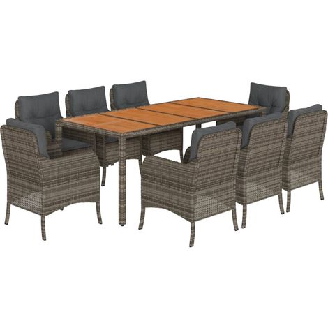 Maison Exclusive - 9-tlg. Garten-Essgruppe mit Kissen Grau Poly R