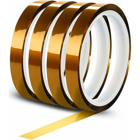 4 pièces Ruban adhésif de film de polyimide, Résistant à La Chaleur Ruban, Bande, pour imprimante 3d, Masquage, Soudure, Carte de Circuit Imprimé Isolant (4pcs × 12 mm × 33m) Ternel (1/5)