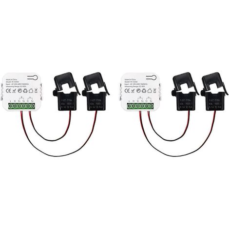 2 compteurs d'énergie intelligents WiFi Tuya bidirectionnels avec transformateur de courant, application de surveillance de la consommation (80 A), alarme, 2 canaux - 2CT (1/2)