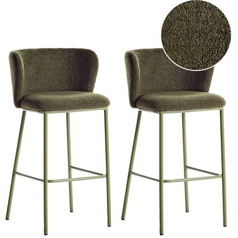 Set di 2 sedie da bar moderne in poliestere verde Schienale curvo Gambe nere Mina