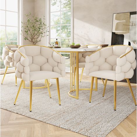 2 sillas de comedor de terciopelo beige, 44 x 41 x 74 cm, estructura metálica dorada (1/5)