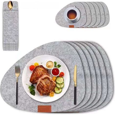 Sets de table en feutre lavable, lot de 6, sets de table ronds, faciles à nettoyer, résistants à la chaleur et antidérapants, avec sous-verres, dessous de plat pour couverts, pour la cuisine et la tab (1/5)