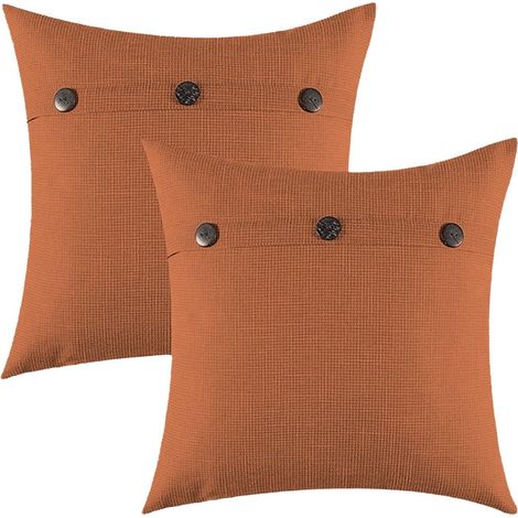 Taie d'oreiller décorative - Lin - 45 x 45 cm - Fermeture éclair cachée sous 3 boutons rétro - Pour canapé lit salon chambre - Lot de 2 (1/5)