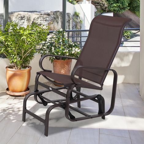 Fauteuil à bascule de jardin, chaise de jardin, fauteuil relaxant, balancelle de jardin, balancelle en métal pour jardin, terrasse, balcon, Textilène marron, 60 x 78 x 105 cm