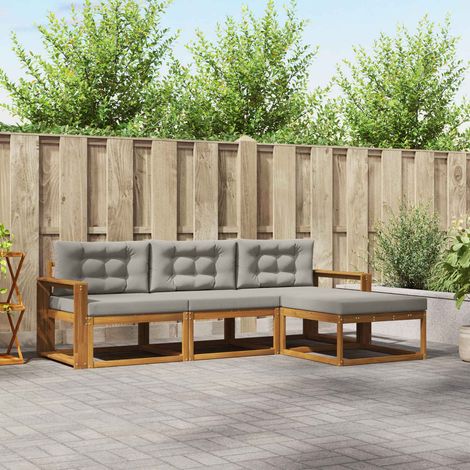 Outdoor-Sofagarnitur mit Kissen 4 pcs Natürlich und Hellgrau (1/5)
