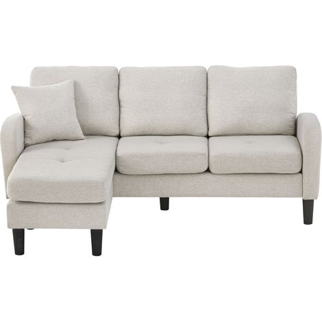 Canapé Modulable 166x118x77 Cm Avec Méridienne Réversible, Tissu Lin-coton Beige, Compact (1/5)