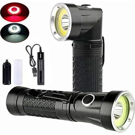 royaluxe - Lampe torche magnétique LED T6+COB haute puissance avec 2 couleurs d'éclairage (rouge et blanc), 4 modes de rotation, rechargeable par batterie 18650 (1/5)