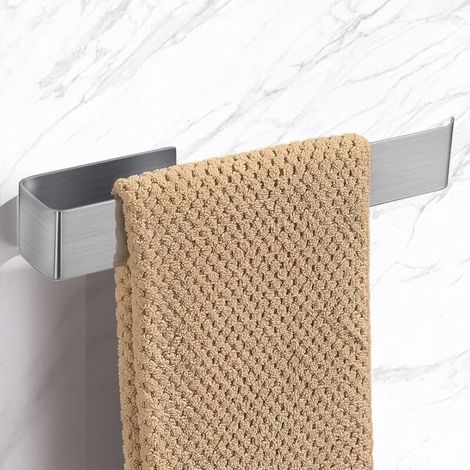 Porte-serviettes mural autocollant, sans perçage, barre porte-serviettes en acier inoxydable pour salle de bain et cuisine, 25 cm (1/4)