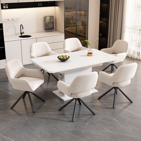 DESMIU Table de Salle à Manger Extensible avec Rangement et 6 Chaises, pour Salle à Manger, Beige (1/5)