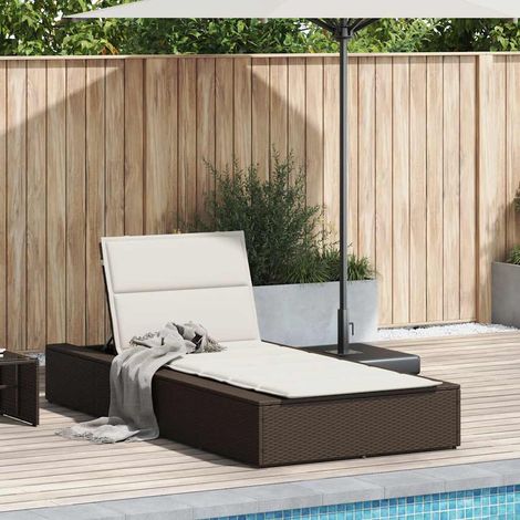 Chaise longue,Bain de soleil,Transat avec coussin flottant marron résine tressée CFW15563 (1/5)