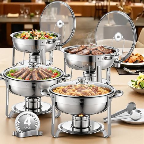 Service chaud prêt à servir : buffet chauffant rond 4 x 4,7 L avec couvercle en verre, pour hôtel, traiteur, restauration (1/5)