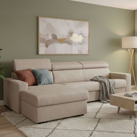 Talamo Italia Sofa cama Alda, Sofá de esquina, 100% Made in Italy, Sofá con apertura giratoria, con Contenedor Izquierdo Península, con reposabrazos estándar, Cm 280x95h85, Beige, con embalaje reforza (1/5)