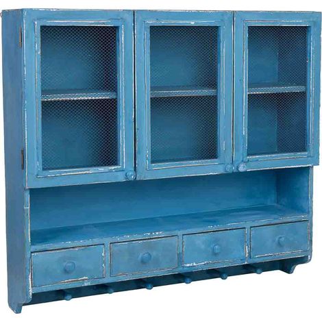 Estanteria de pared de madera azul 89.5x19x79h cm