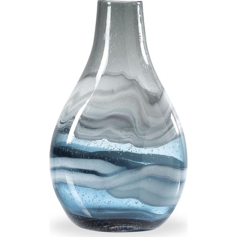Vase en Verre soufflé à la Bouche pour décoration d'intérieur, Grand Vase pour Centre de Table, Salon, entrée, Chambre, Fait à la Main, Style côtier, Bleu, 35,6 cm de Haut (1/5)