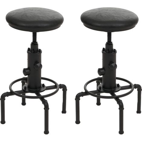 2er-Set Barhocker HHG-557, Barstuhl Tresenhocker höhenverstellbar drehbar Industrial Metall Kunstleder schwarz