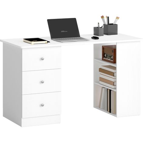 Porta per scrivania PC per camera da letto e ufficio con cassetto e ripiani, porta contenitore in legno 120x49x72cm bianca