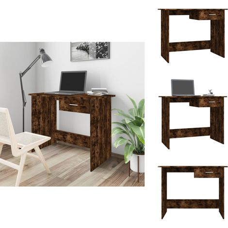 Bureau Chêne fumé 100x50x76 cm Bois d'ingénierie - Bureau En Bois - Bureau Design - Bureau Compact - Bureau Ordinateur - Meuble De Bureau (1/5)