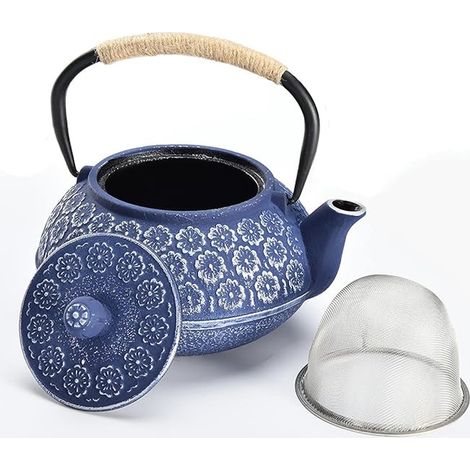 Théière en Fonte avec Infuser, Théière Induction pour Thé Noir, Bouilloire à Thé pour Les Amateurs de Thé, Bleu (1/5)