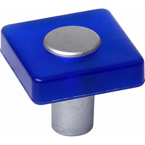 Quadratischer Knopf aus PVC, opalblau, 30x30mm, H.26mm, 1 Stück mit Schrauben.