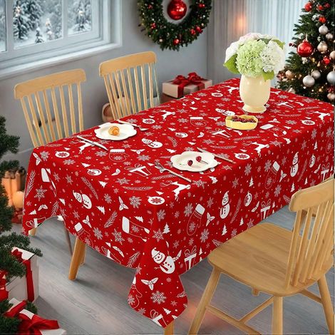 Nappe rectangulaire imperméable à imprimé classique de Noël, motif 622, ambiance festive, 152 x 305 cm.