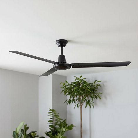 Ventilateur de plafond avec interrupteur mural Ventilateur Ventilateur noir Machine à vent 3 vitesses, métal fer, DxH 142 x 58 cm