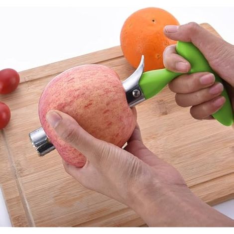 Évideur à pommes, lot de 2, en acier inoxydable, avec manche en PP et lame dentelée, pour dénoyauter poires, poivrons et fruits croquants, idéal pour la maison et la cuisine (rouge, vert). (1/3)