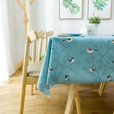 Nappe rectangulaire imperméable en PVC (bleu, 137 x 185 cm), facile à nettoyer. (1/4)