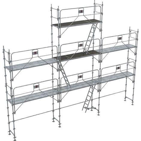 Echafaudage fixe de façade 68m² - Structure + Planchers - Version garde-corps - DUO68GC-PI-SP