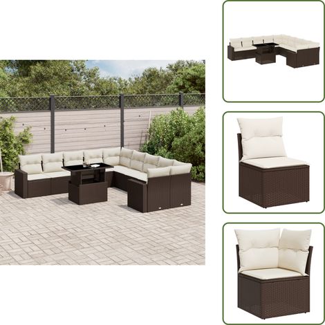 11-tlg. Garten-Sofagarnitur mit Kissen Braun Poly Rattan - Gartenmöbel Set - Esszimmergarnitur Outdoor - Lounge Möbel - Rattan Gartenmöbel - Gartenlounge (1/5)