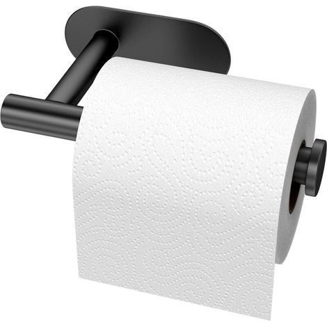Wall-mounted toilet paper holder in 304 stainless steel – Self-adhesive, no drilling required – Black – Quick and easy installation (1/5)