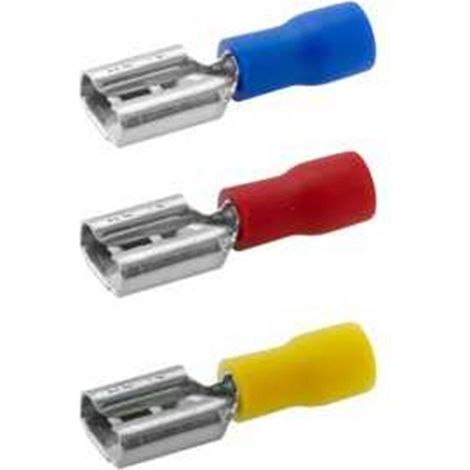 Cosses Faston femelles pré-isolées 6,3 mm en cuivre électrolytique PVC rouge - Lot de 100 unités