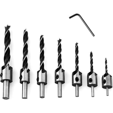 Jeu de forets à bois 7 pcs – Mèches hélicoïdales 3-10 mm – Acier haute teneur carbone – Chanfrein 15,8 mm pour coupe précise (1/5)