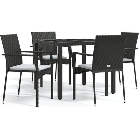 Maison Exclusive - Set da Pranzo da Giardino 5 pz Nero con Cuscini in Polyrattan (1/5)