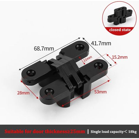 Charnière invisible (68,7 x 41,7 mm) en acier inoxydable, robuste et encastrée, pour porte de garage. (1/5)