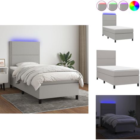 Sommier à lattes de lit avec matelas et LED Gris clair 90x190cm - Sommier Tapissier - Lit Plateforme - Lit Avec Led - Matelas À Ressorts Ensachés - Têted Lit Ajustable (1/5)
