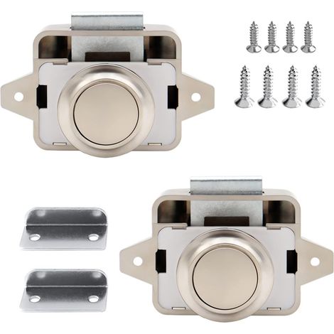 2 Pieces Verrouillage de La Poignée À Bouton, Loquet À Bouton-Poussoir, Verrouillage de Porte Poussoir, Bouton Poussoir Loquet, Loquet de Bouton de Porte de Placard pour Porte, Armoire (Nickel Nacré)