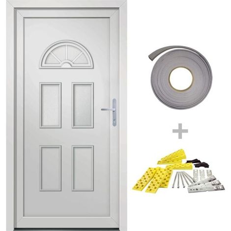 Porte d'entrée en PVC blanc, dimensions 98 x 198 cm