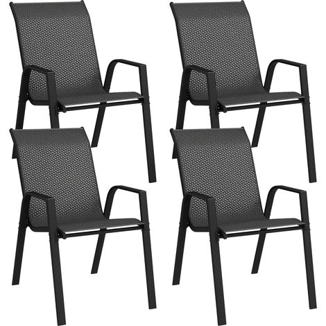 Set di 4 sedie da giardino impilabili, poltrona da esterno con braccioli e rivestimento in resina intrecciata effetto rattan