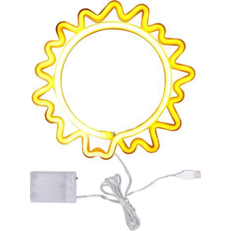 Neon Sun Sign USB Rechargeable Battery Operated LED Sunflower Wall Decoration for Home Bar Christmas (1/5)