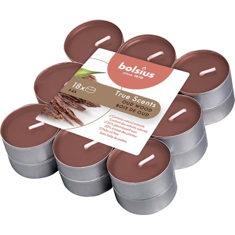 Bolsius Duftteelichte Oud Wood Höhe 1,15 cm, Ø 3,1 cm, 18er Pack Kerze Teelicht