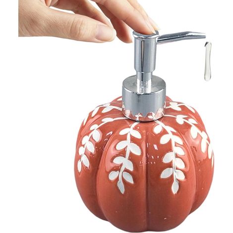 Kürbis Seifenspender für Geschirrspülmittel Keramik, Dekorativ, Wiederbefüllbar, Lustig Niedliche Lotion-Seifenflasche Für Gästetoilette, Küche, Dusche, Erntedankfest, Halloween Sowie Erntefest (1/5)