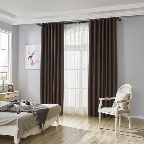 Rideaux Obscurcissants pour Chambre à Coucher - Double Voilage Isolant Thermique et Phonique pour Fenêtre, Tissu Épais et Opaque, Lot de 2, L 140 x H 240 cm, Brun (1/4)